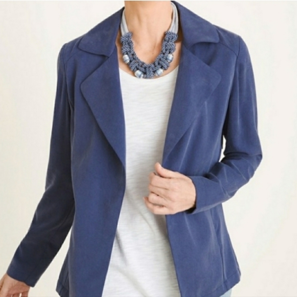 Chico's Soft Twill Drape Navy Blue Jacket with Pockets